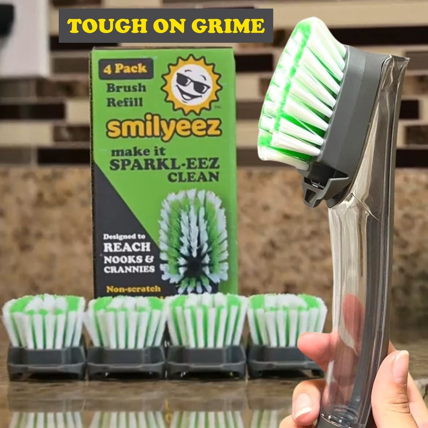 Smilyeez Brush Replacement Refill Brush for Scotch Brite Dishwand, 4-Pack, Easy to Install