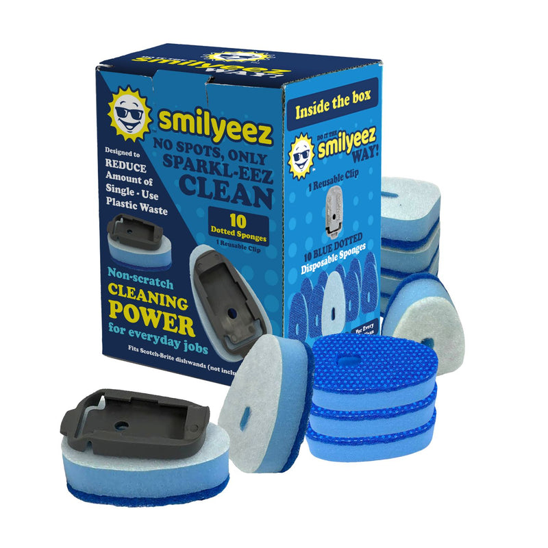 Smilyeez No-Plastic Non-Scratch Blue Dotted Sponge Refill for Scotch-Brite's Dishwand Refill (10 Pack) with Adapter