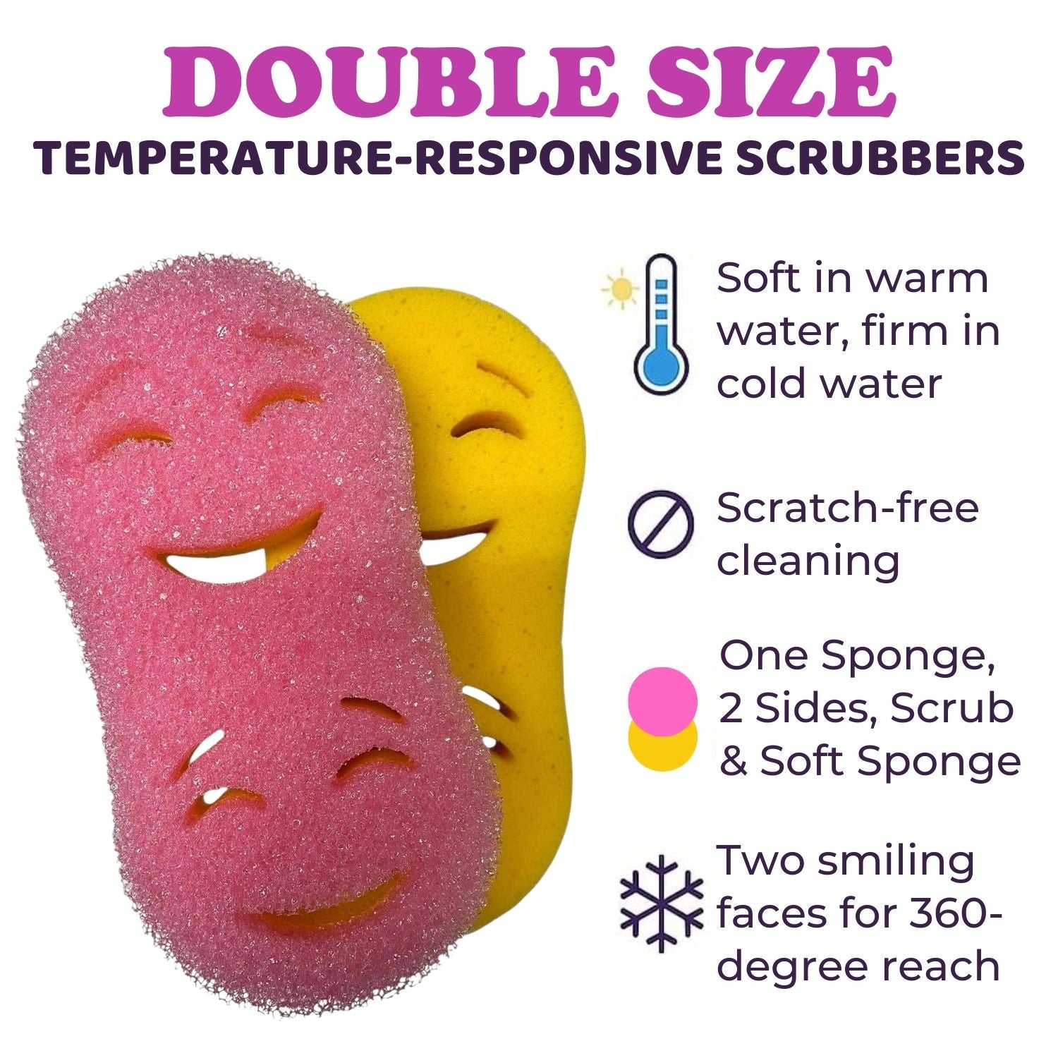 (2) Smilyeez Double Size Scrub Moji Sponges With (1) Scrub Moji Dual Handle Combo