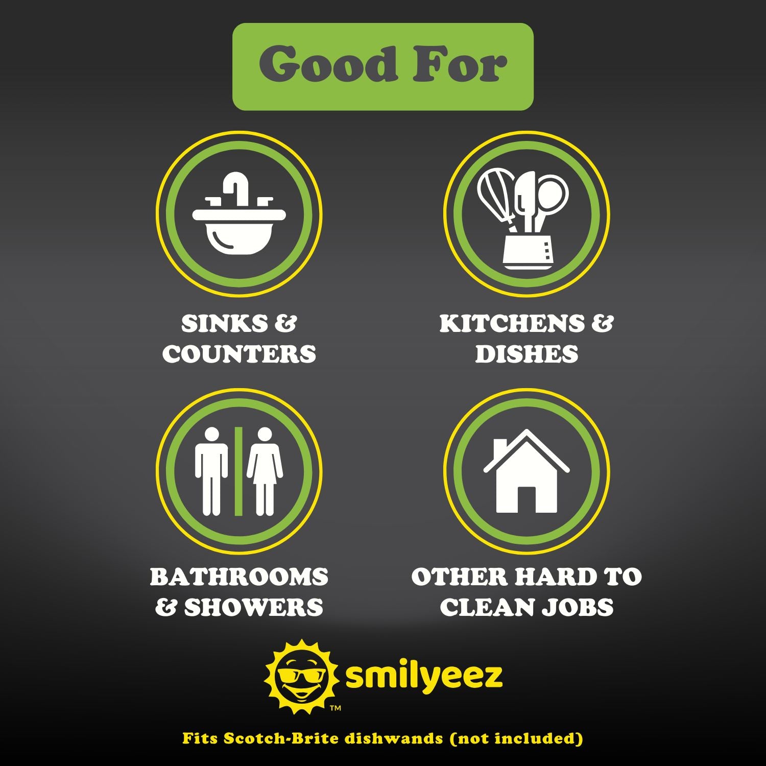 Smilyeez Brush Replacement Refill Brush for Scotch Brite Dishwand, 4-Pack, Easy to Install