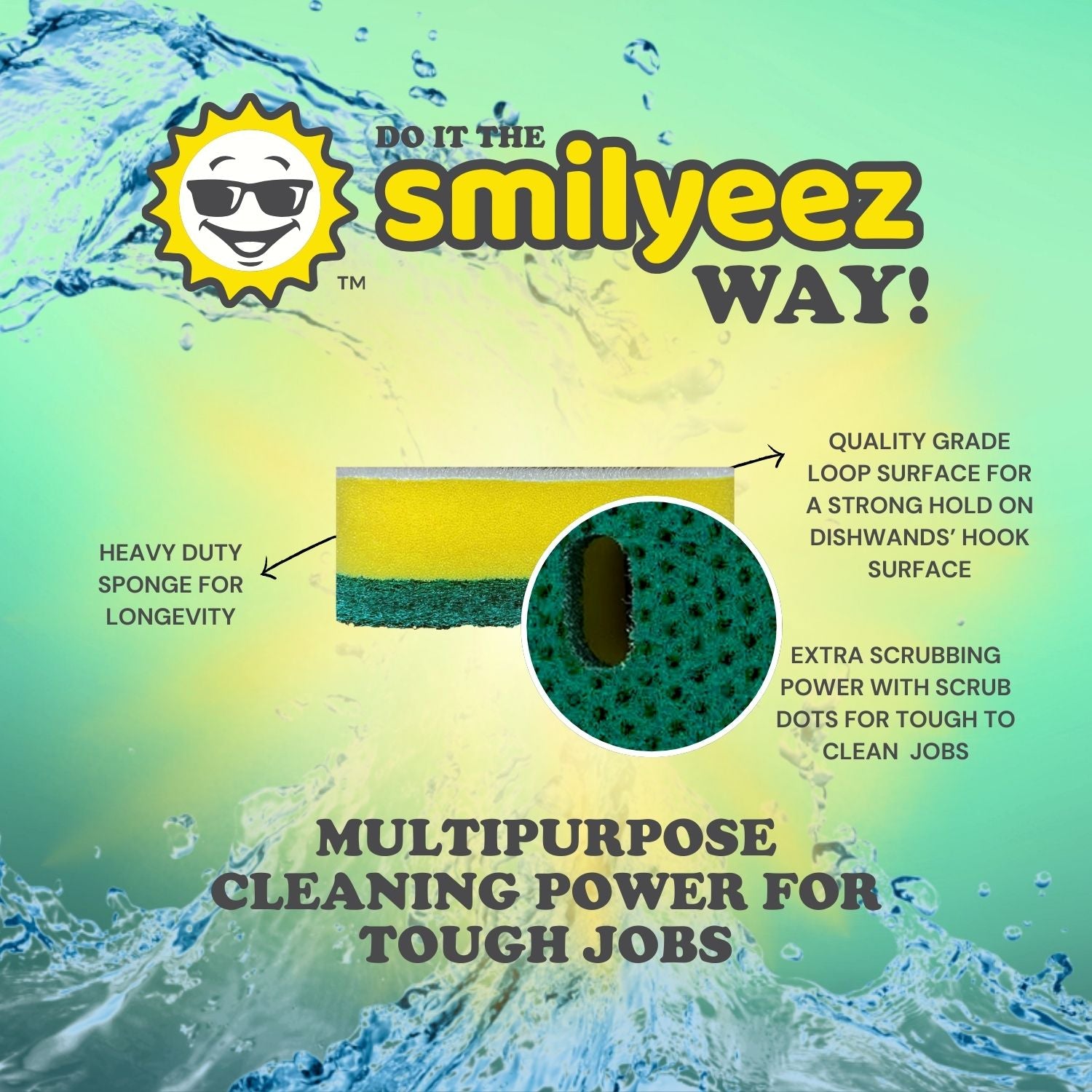 Smilyeez Green Heavy Duty Sponge Refill for Hook & Loop Fasteners – (10 Pack) Sponge Replacement Head