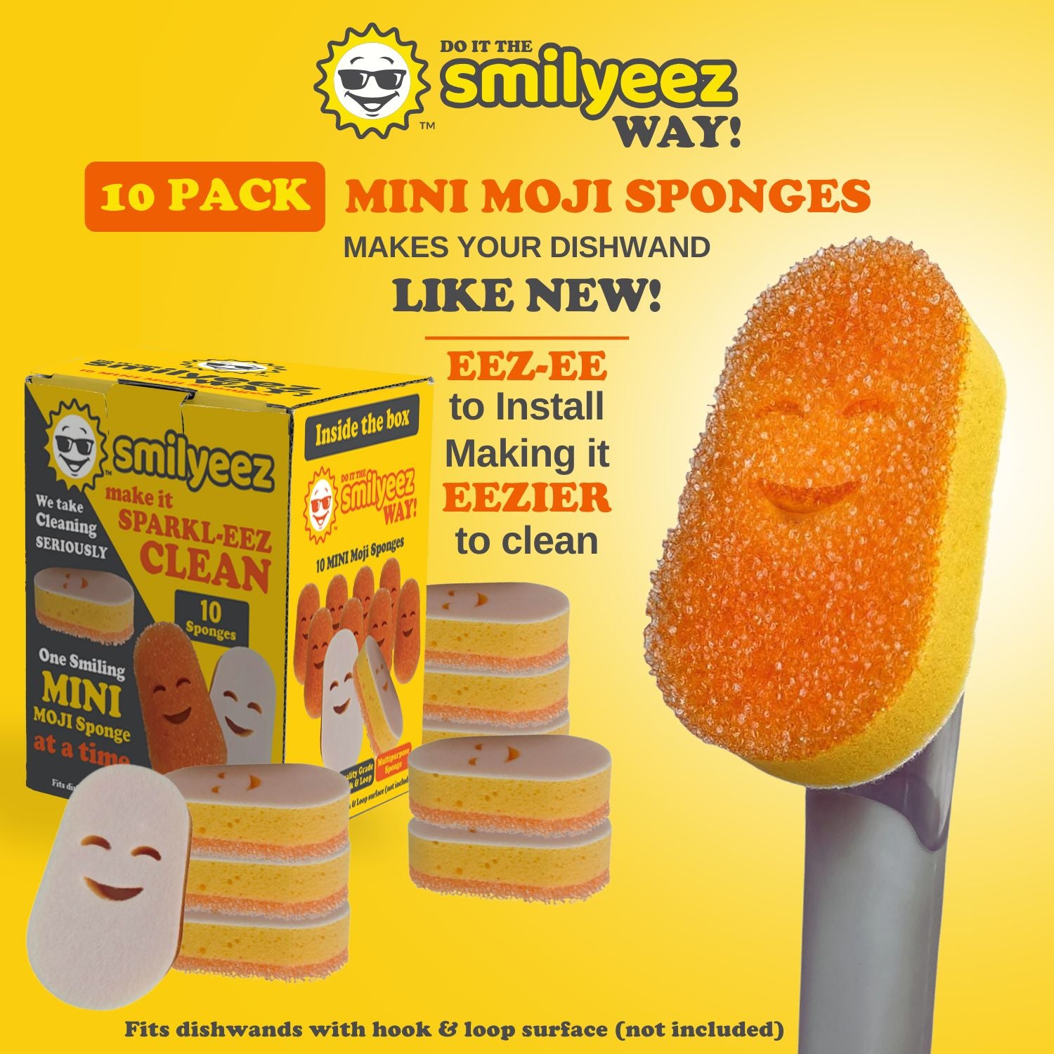 Smilyeez Mini Moji Scrubbing Sponge Refills for Dish Daddy® Dishwand (10 Pack)