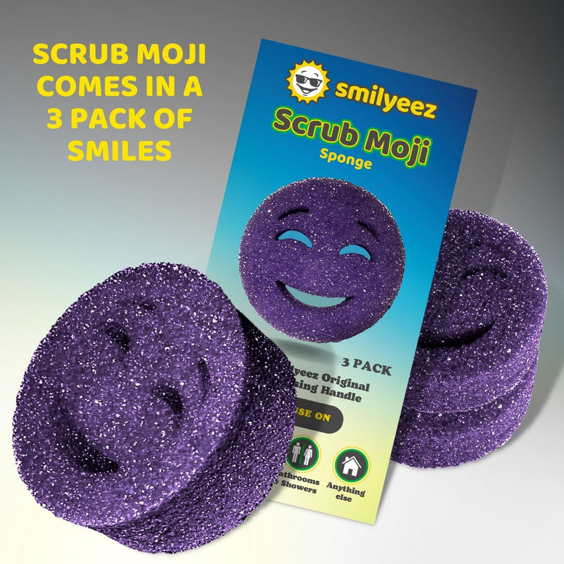 The Original Smiling Sponge Handle With 3 Purple Scrub Moji Sponges - Combo