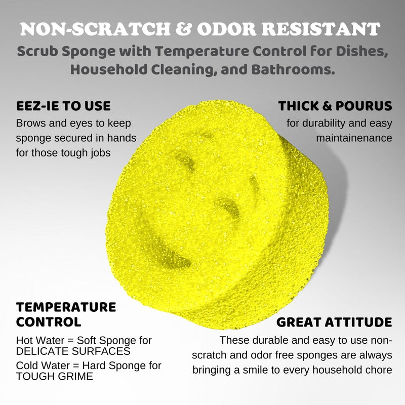 The Original Smiling Sponge Handle With 3 Yellow Scrub Moji Sponges - Combo