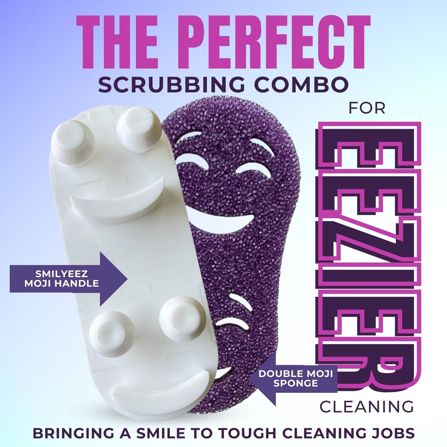 (2) Smilyeez Double Size Scrub Moji Sponges With (1) Scrub Moji Dual Handle Combo
