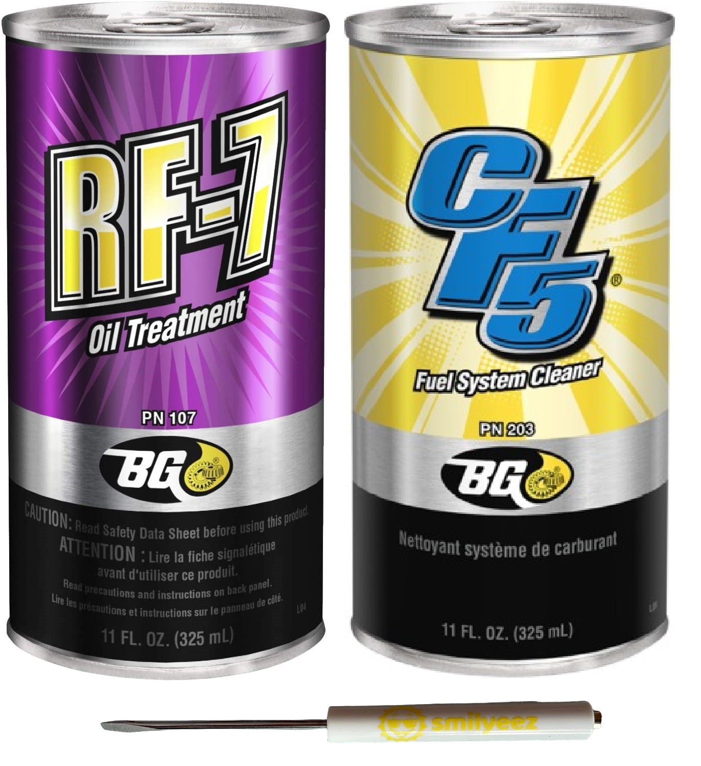 BG RF-7 Oil Treatment PN 107 & BG CF5 Fuel System Cleaner PN 203 With Smilyeez Pocket Screwdriver