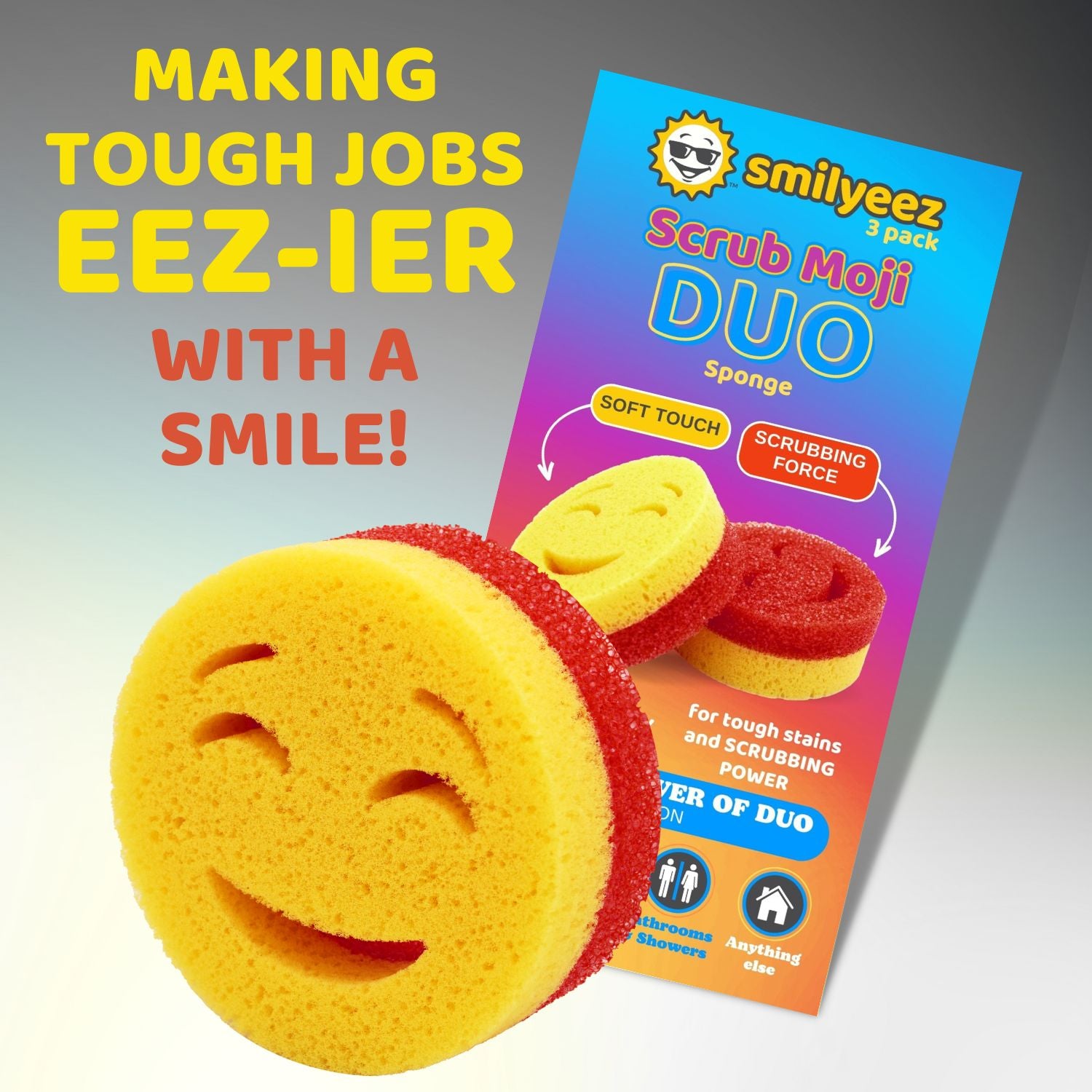 Smilyeez Caddy Kit, Sink Caddy, Smilyeez Smiling Dishwand with Moji and DUO Moji Sponges, and Smilyeez Dishwand with 2 Scrub Brushes