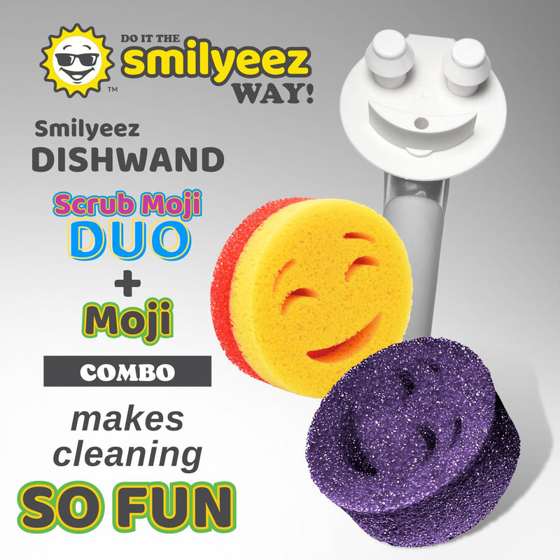 Smilyeez Cheery Caddy Kit, Sink Caddy, Smilyeez Smiling Dishwand with Moji and DUO Moji Sponges, and Smilyeez Dishwand with 2 Scrub Brushes