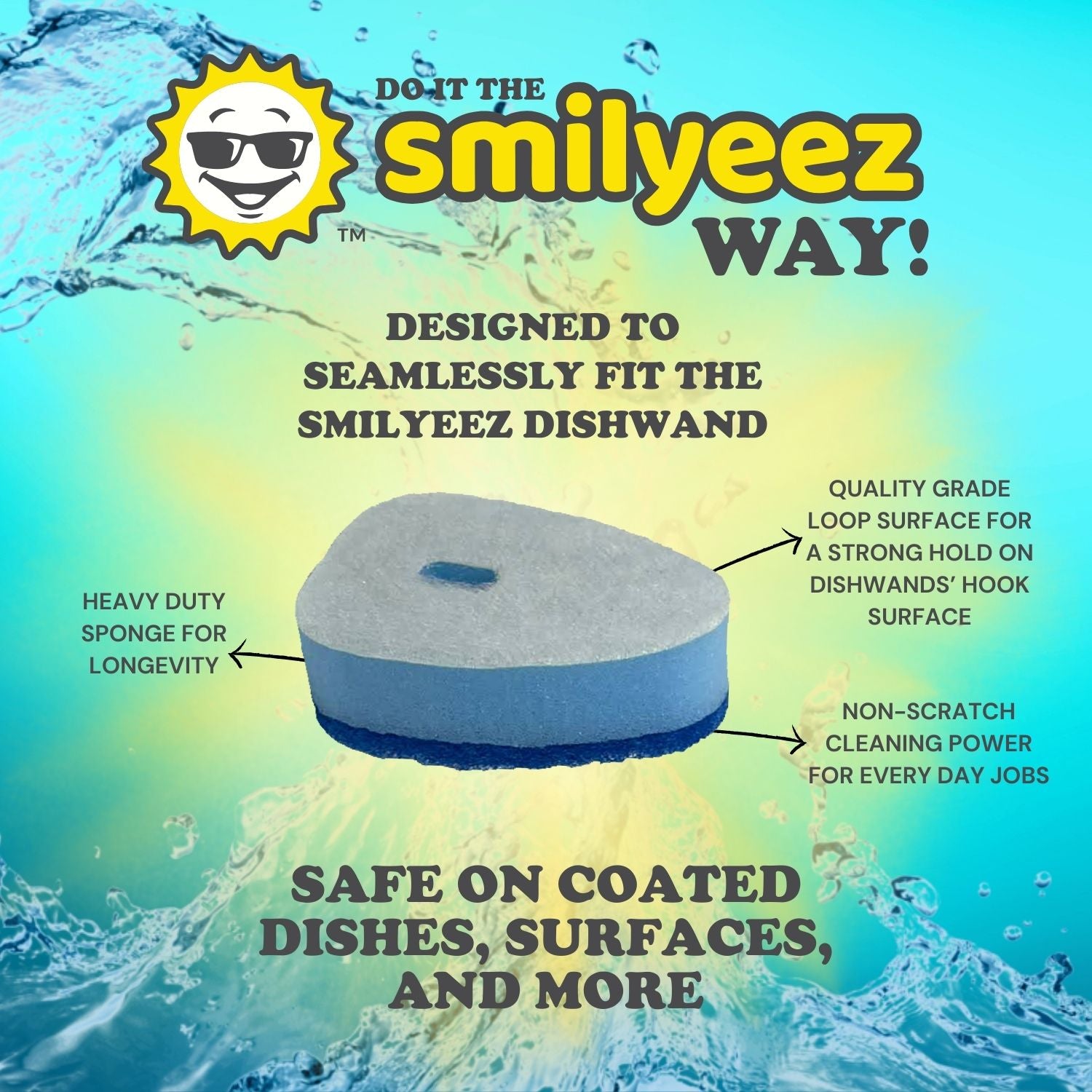 Smilyeez Dishwand Starter Kit with (1) Smilyeez Dishwand,  (4) Variety of Sponges and (1) Reusable Clip