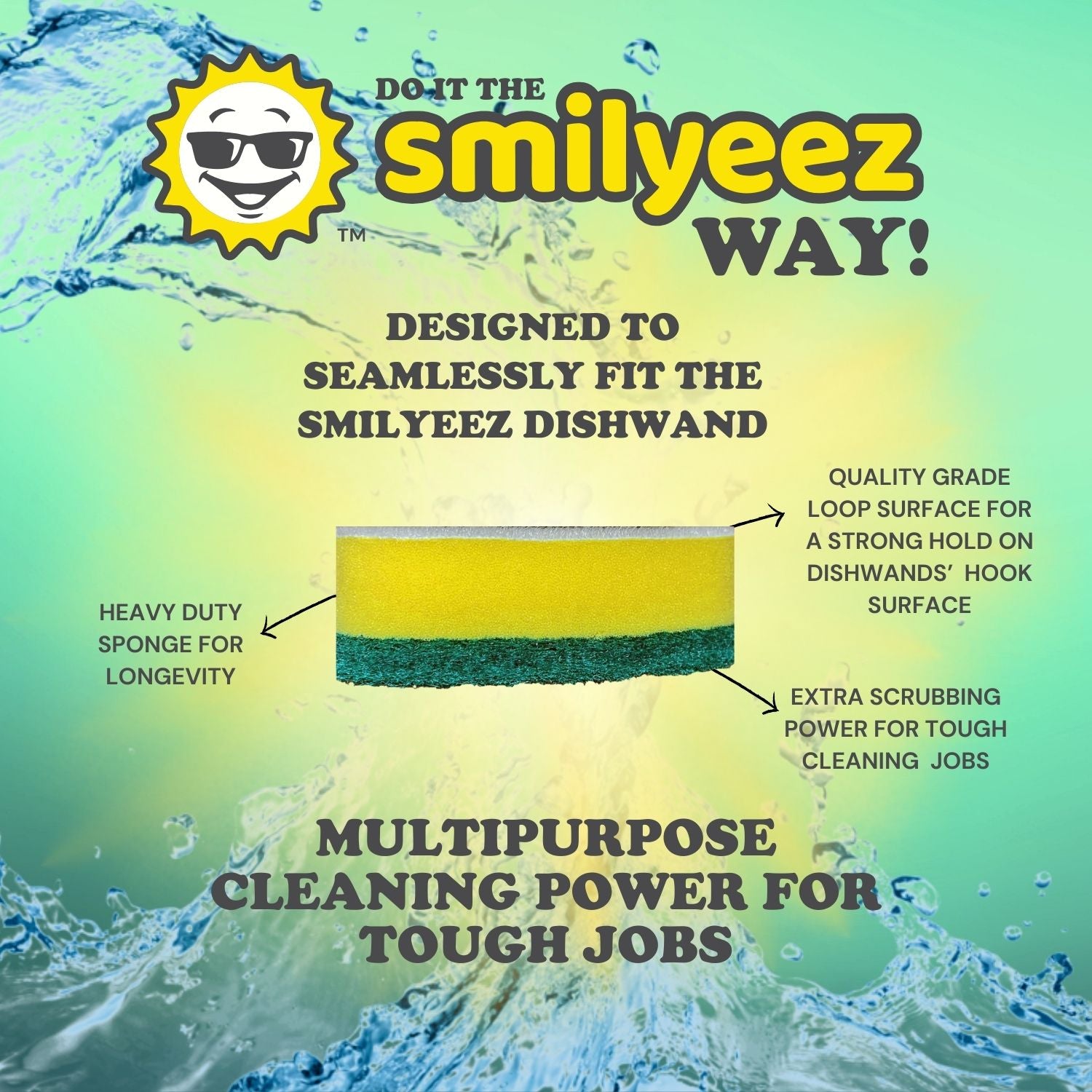 Smilyeez Dishwand Cleaning Kit with (1) Smiling Dishwand, (1) Smilyeez Dishwand, (4) Variety of Sponges and (1) Reusable Clip