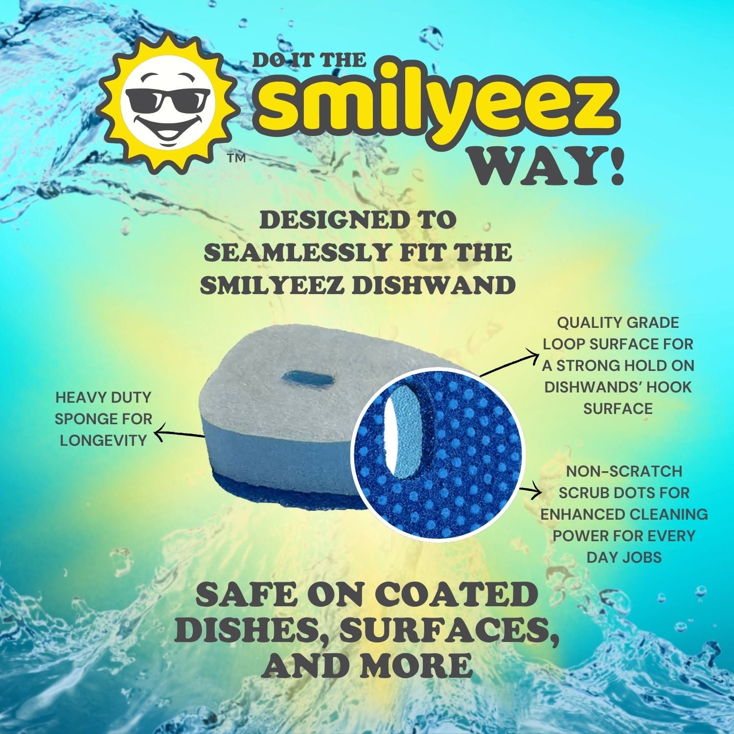 Smilyeez Dishwand Starter Kit with (1) Smilyeez Dishwand,  (4) Variety of Sponges and (1) Reusable Clip