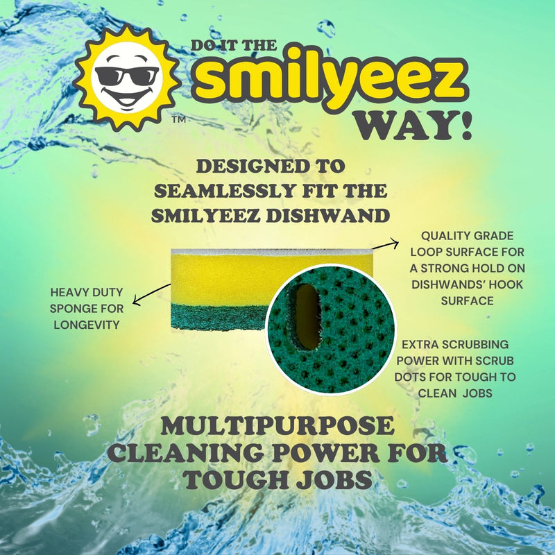 Smilyeez Dishwand Starter Kit with (1) Smilyeez Dishwand,  (4) Variety of Sponges and (1) Reusable Clip