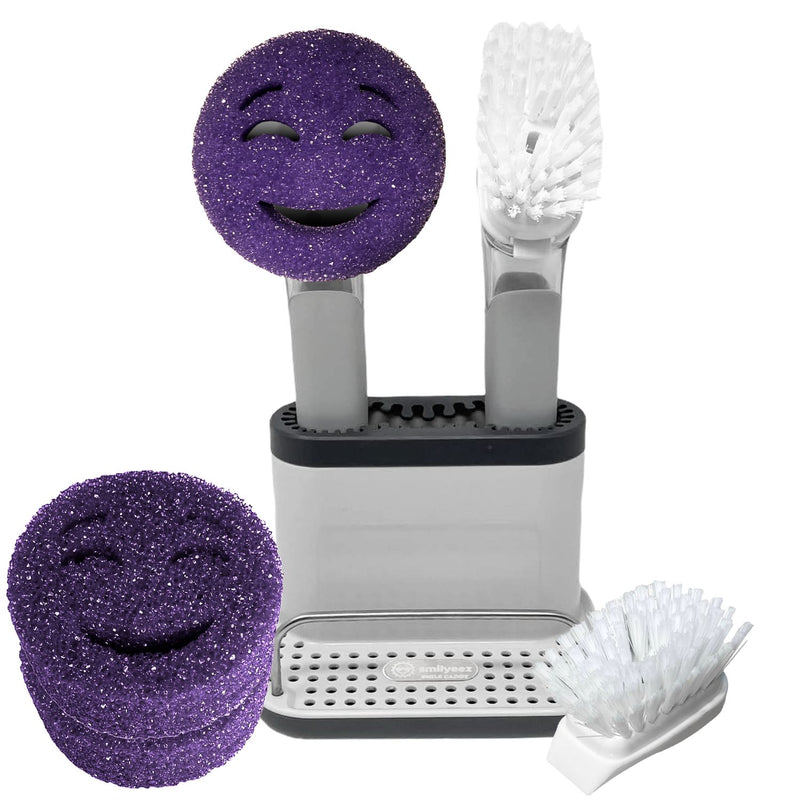 Smilyeez Caddy Kit, Sink Caddy, Smilyeez Smiling Dishwand with 2 Moji Sponges, and Smilyeez Dishwand with 2 Scrub Brushes