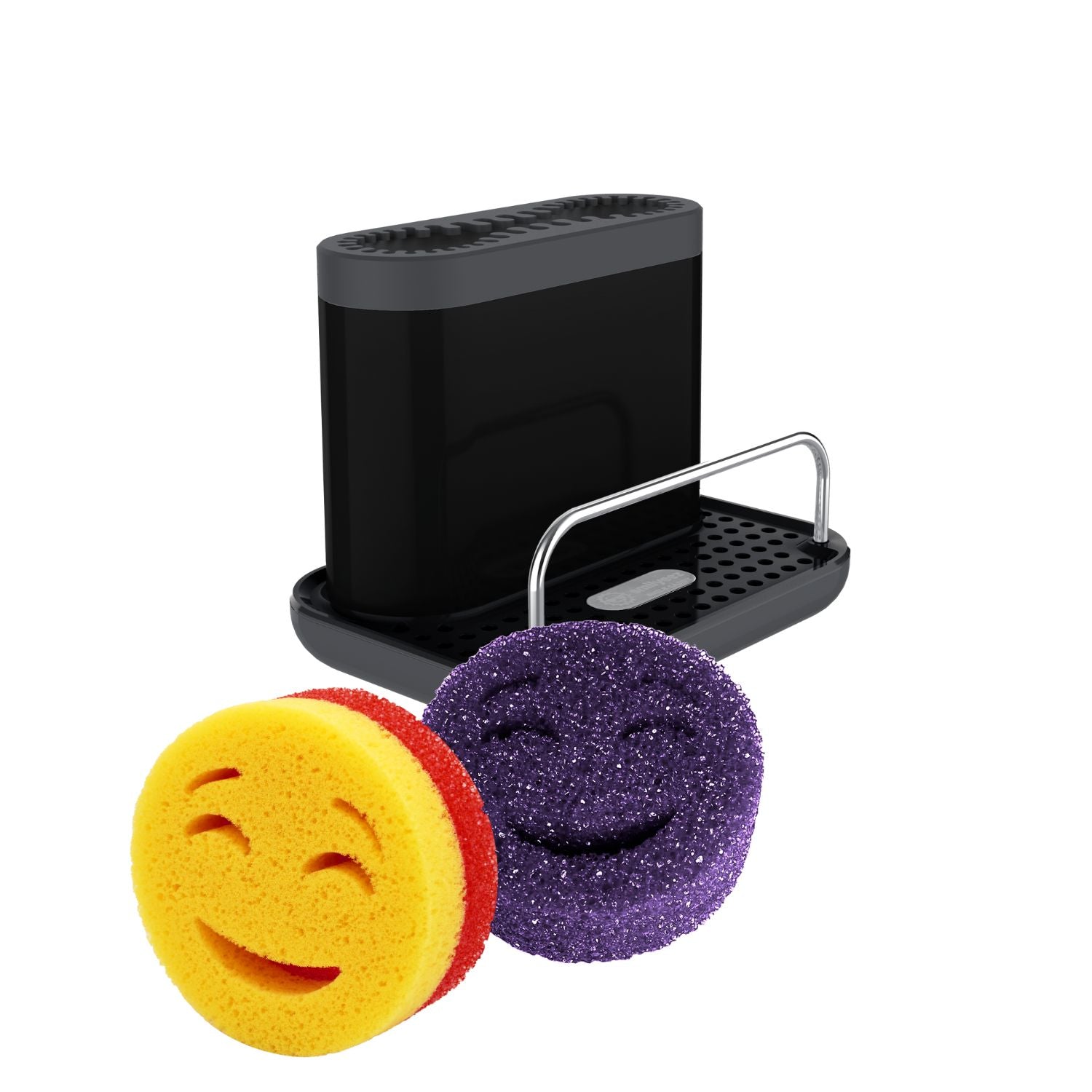 Smilyeez Smile Caddy Sponge Combo, Sink Caddy with Moji Sponge and Duo Moji Sponge