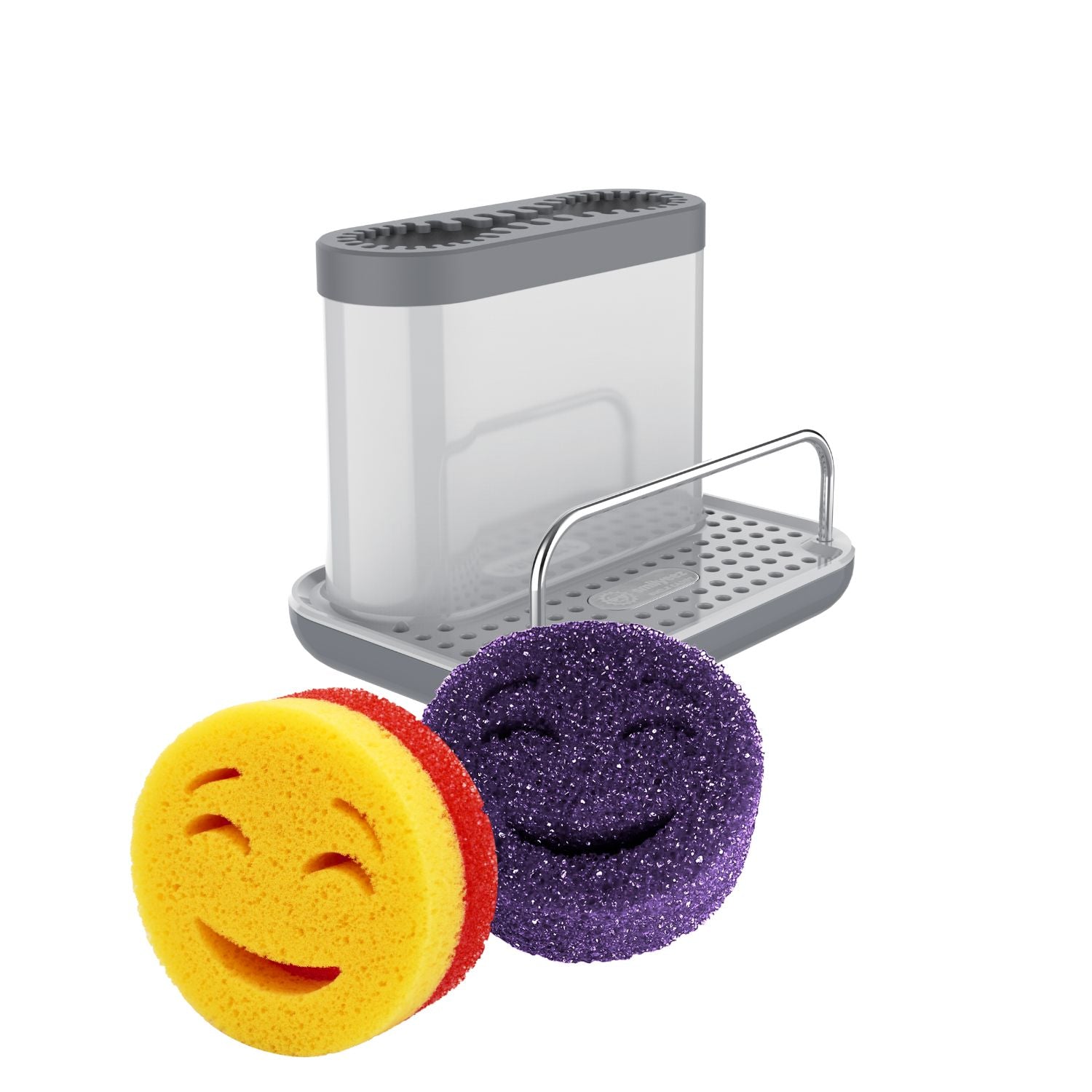 Smilyeez Smile Caddy Sponge Combo, Sink Caddy with Moji Sponge and Duo Moji Sponge