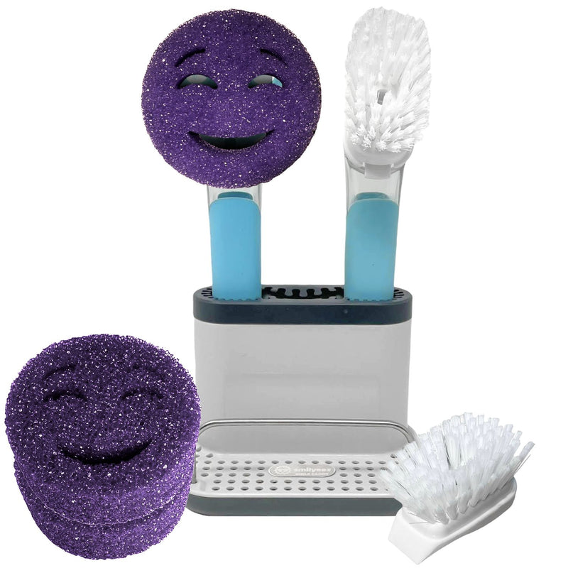 Smilyeez Caddy Kit, Sink Caddy, Smilyeez Smiling Dishwand with 2 Moji Sponges, and Smilyeez Dishwand with 2 Scrub Brushes