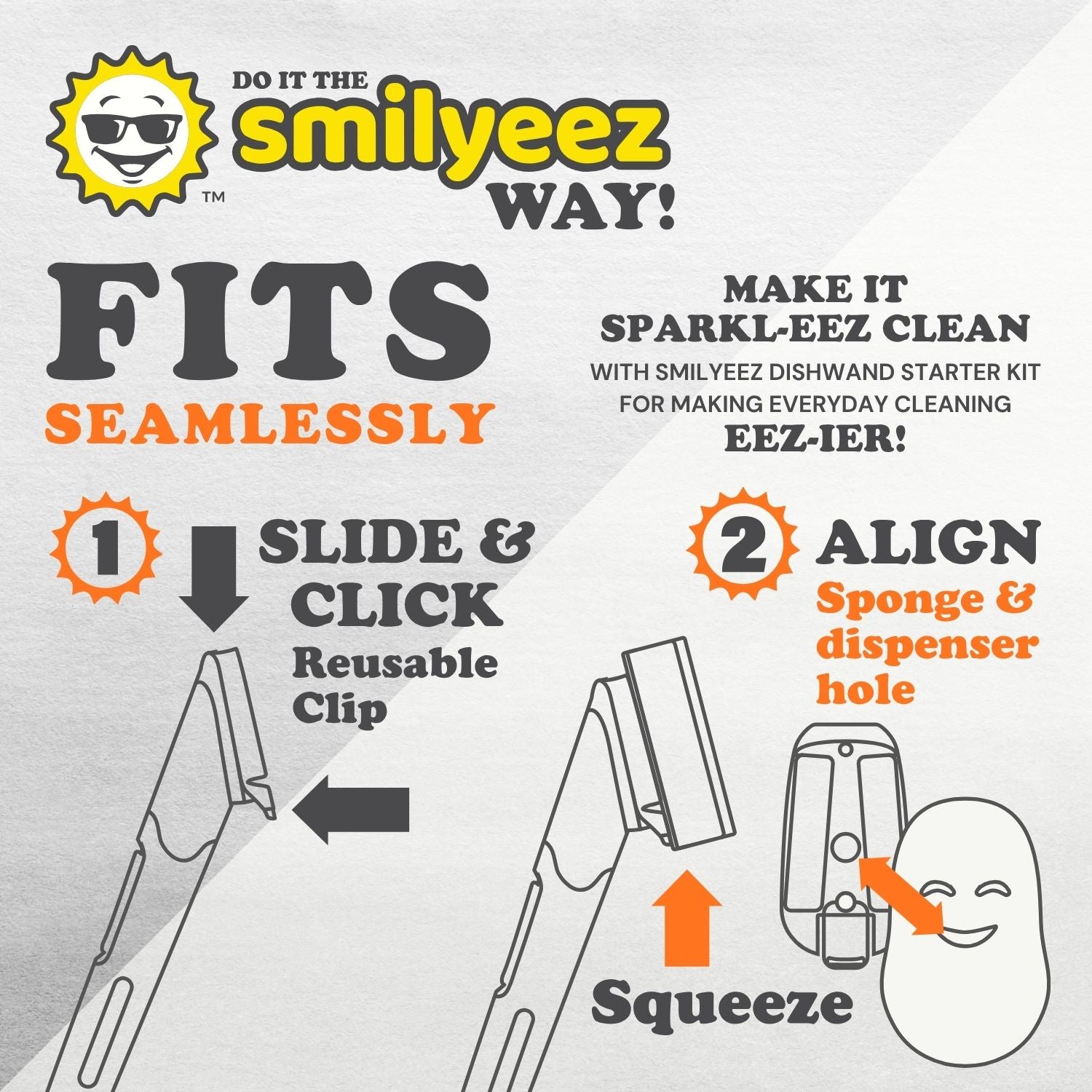 Smilyeez Soap Dispensing Dishwand with (1) Sponge Clip, (2) Mini Moji Sponges, (1) Scrub Brush