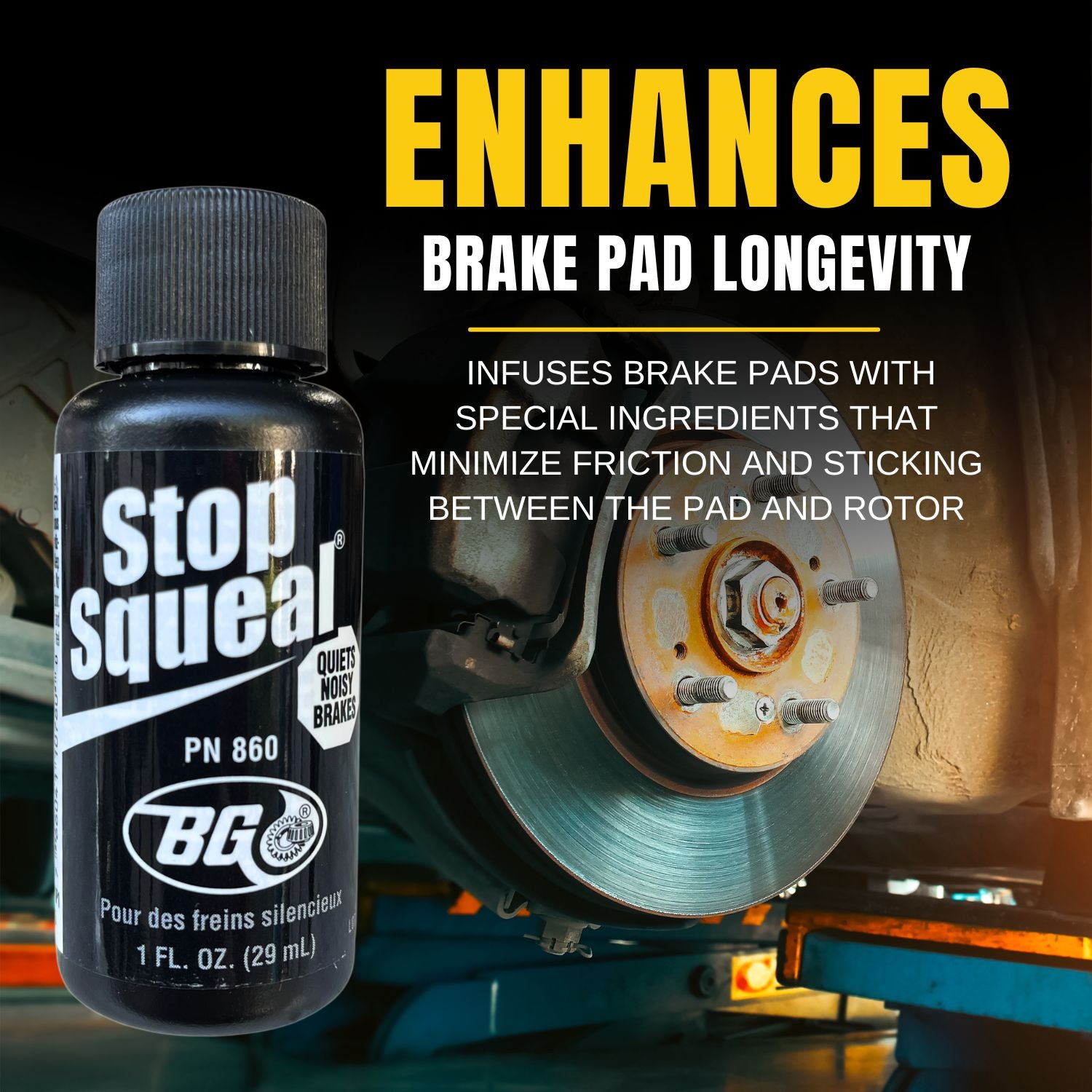 BG Stop Squeal - PN 860, 1 Oz  Bottle Infographic