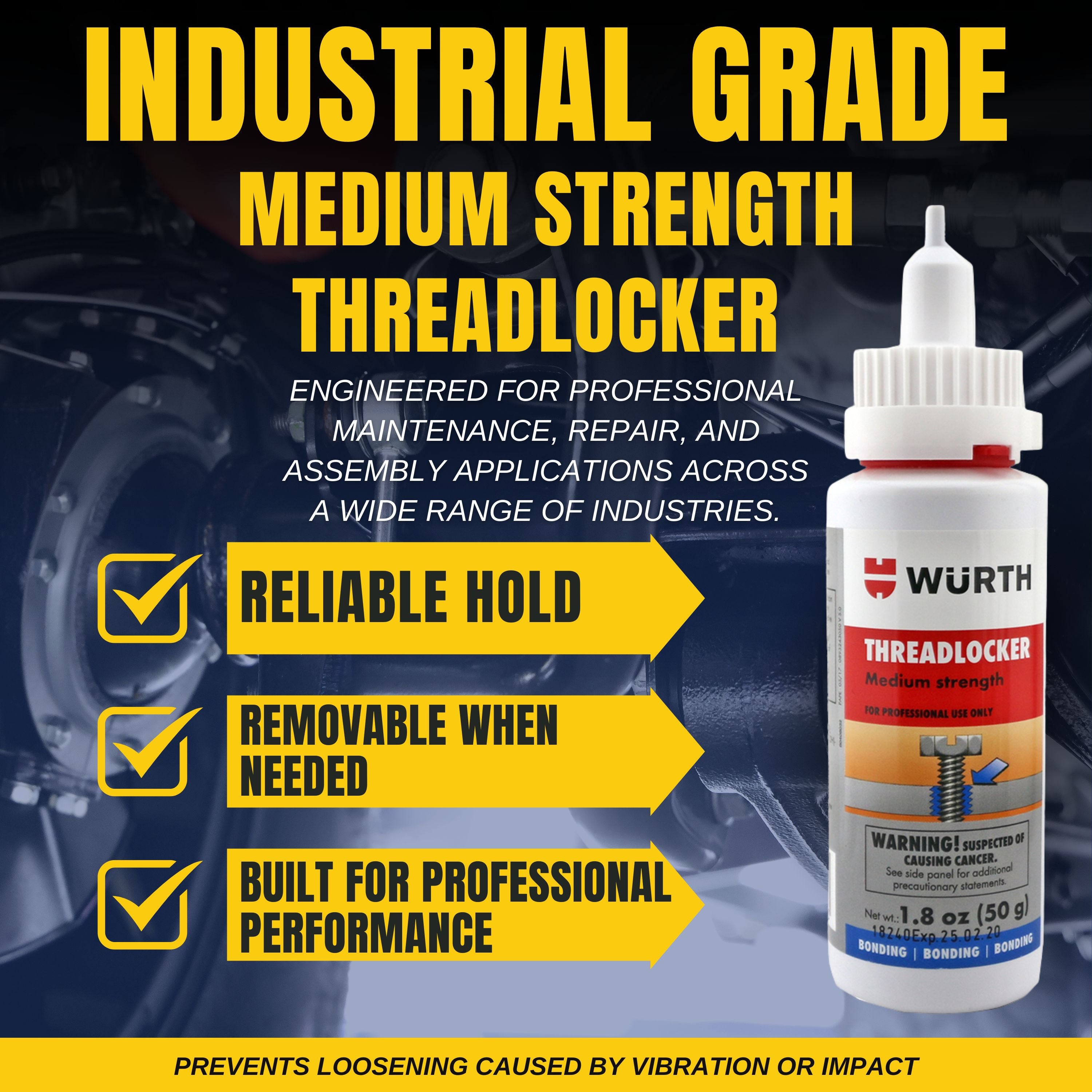 Wurth Medium Strength Threadlocker BLUE - Industrial Grade 1.76 oz. with Smilyeez Pocket Screwdriver