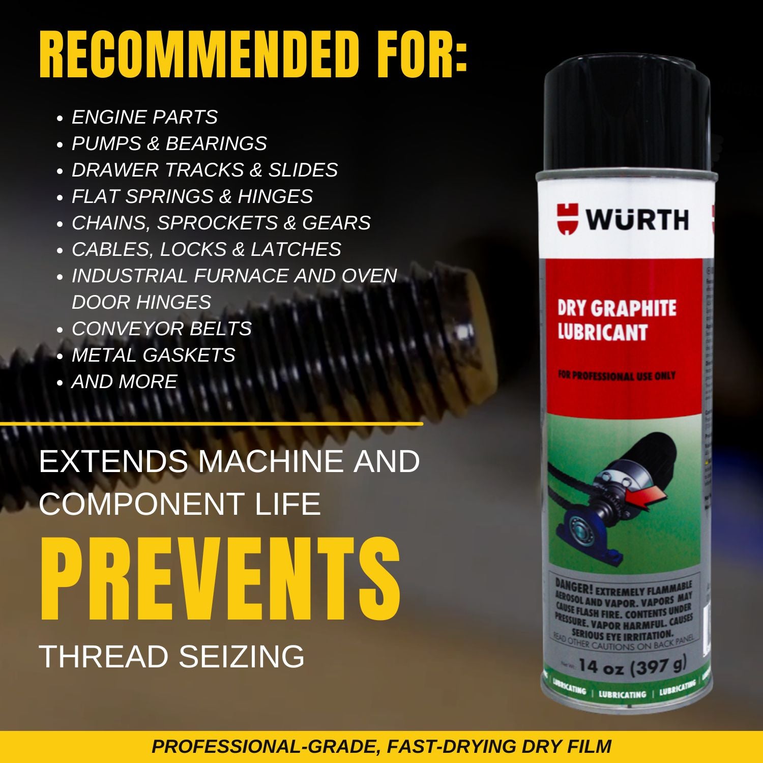 Wurth Dry Graphite Lubricant Aerosol 14 oz with Smilyeez Pocket Screwdriver