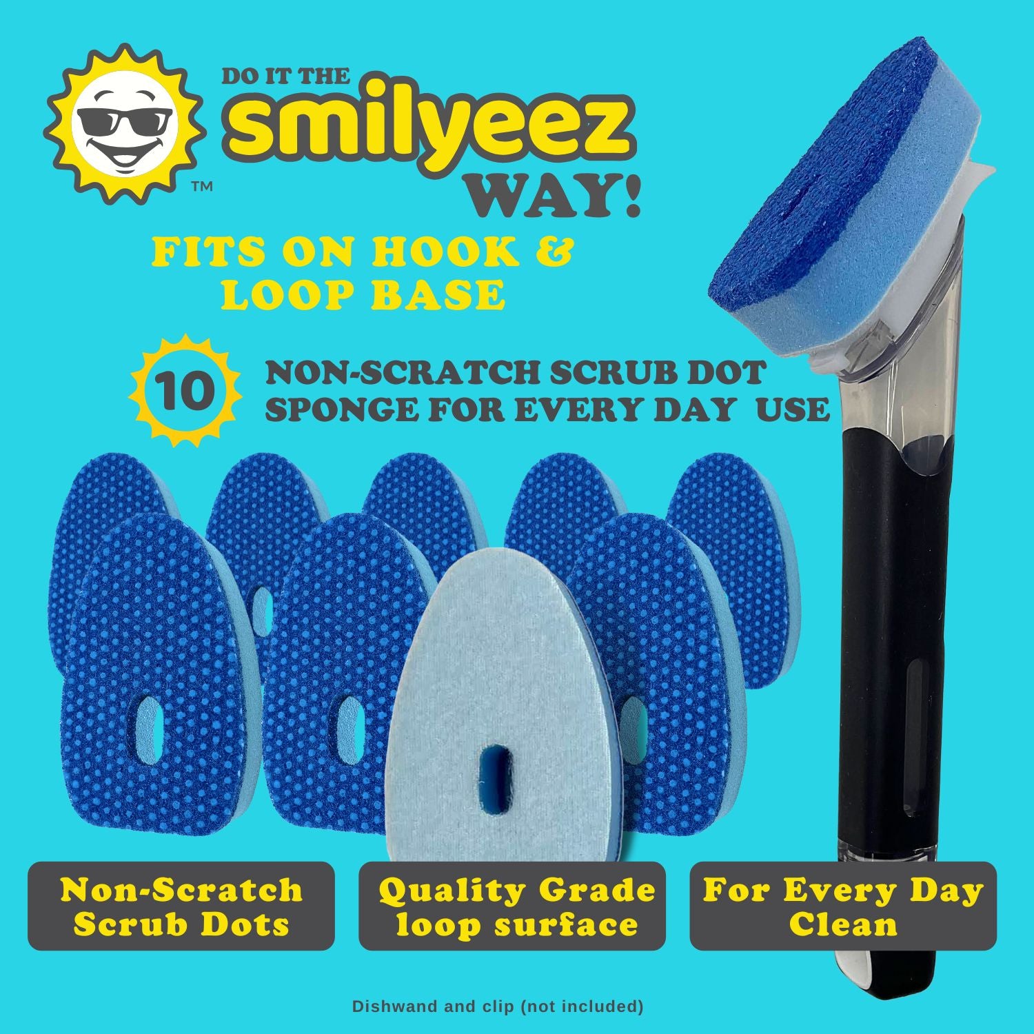 Smilyeez Blue Non-Scratch Dotted Sponge Refill for Hook & Loop Fasteners – (10 Pack) Sponge Replacement Head