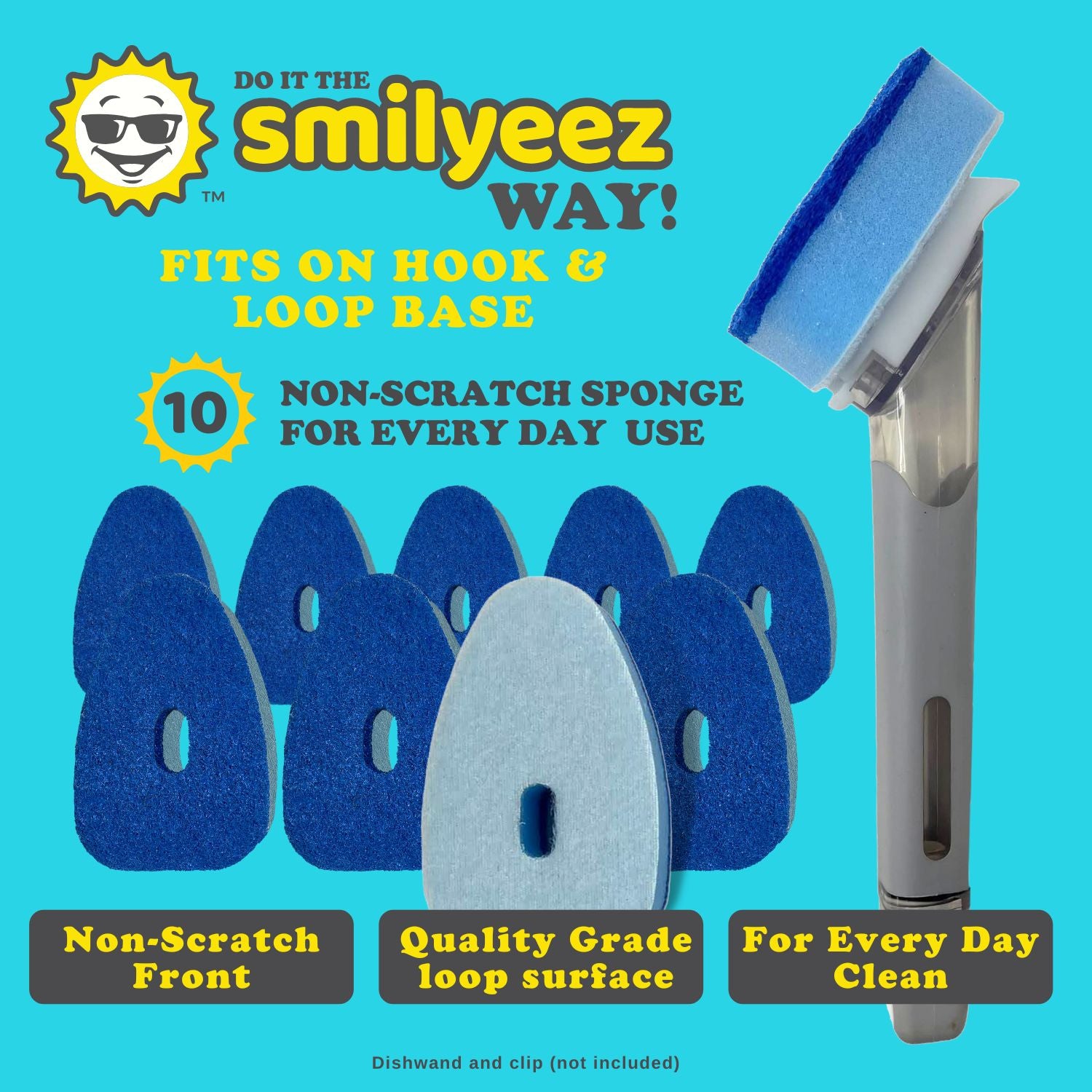 Smilyeez Blue Non-Scratch Sponge Refill for Hook & Loop Fasteners – (10 Pack) Sponge Replacement Head