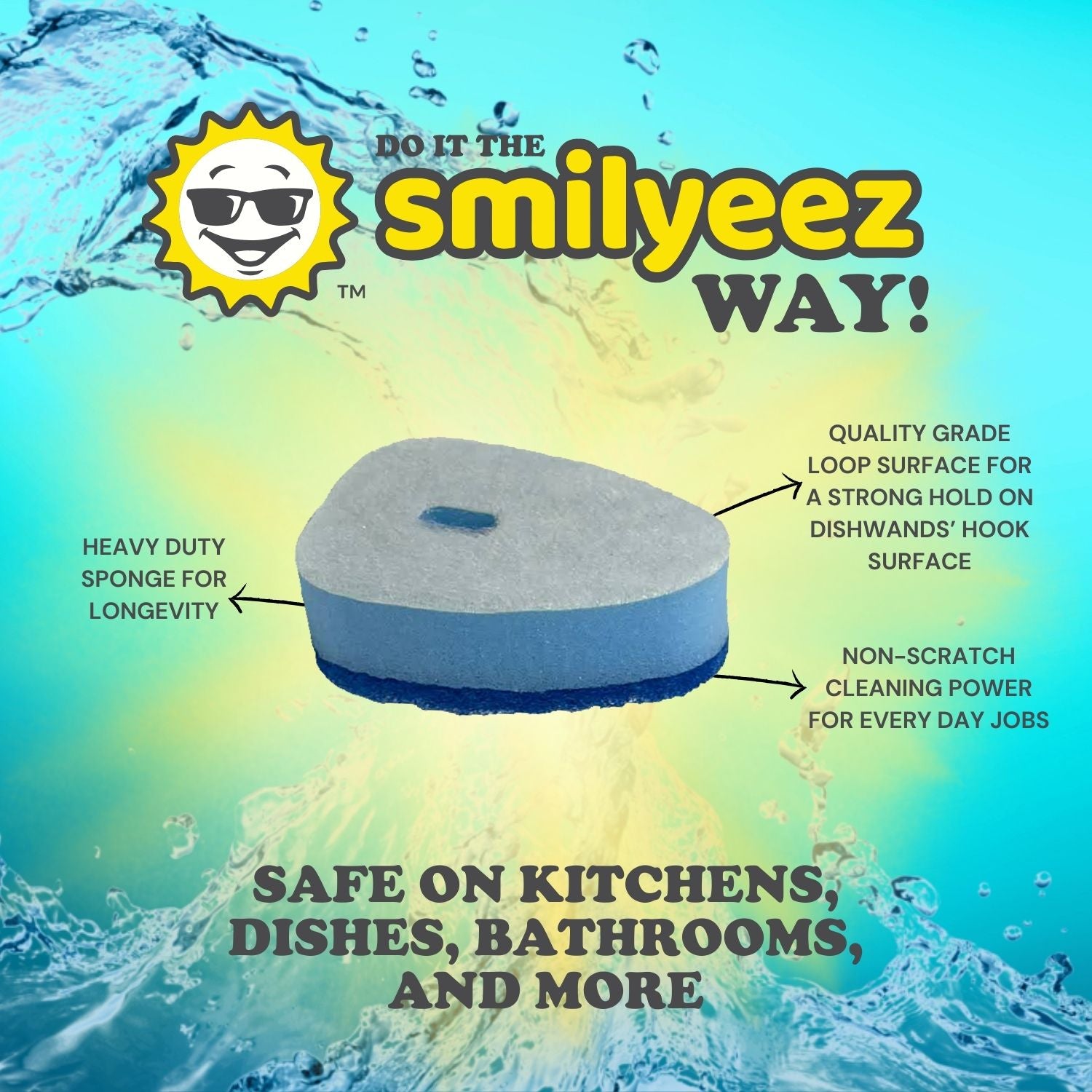 Smilyeez Blue Non-Scratch Sponge Refill for Hook & Loop Fasteners – (10 Pack) Sponge Replacement Head