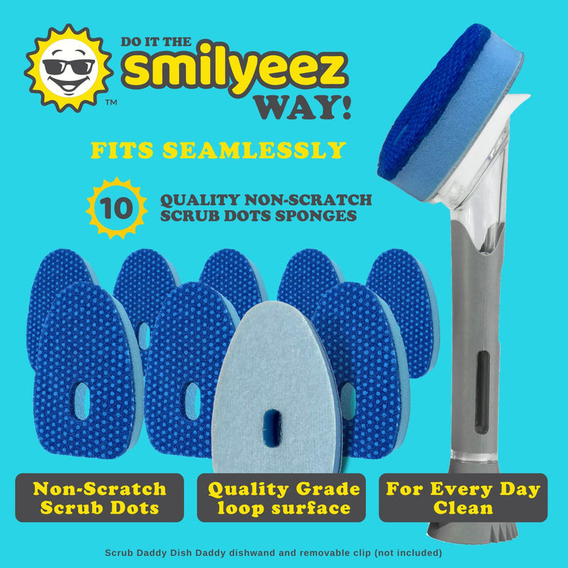 Smilyeez Blue Non-Scratch Dotted Sponge Refill for Scrub Daddy Dish Daddy – (10 Pack) Dish Daddy Refills – Sponge Replacement Head