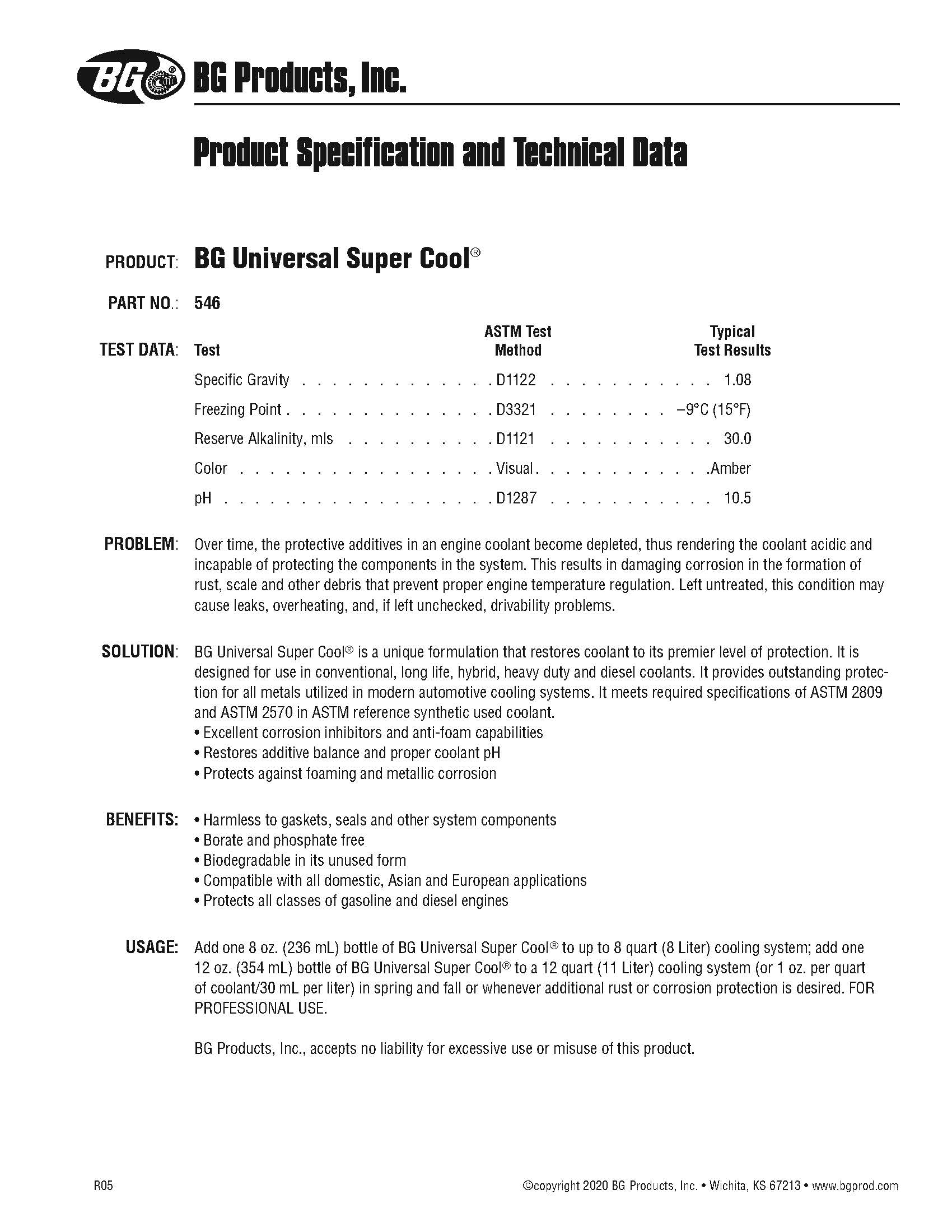 BG Universal Super Cool PN 546 Coolant Additive