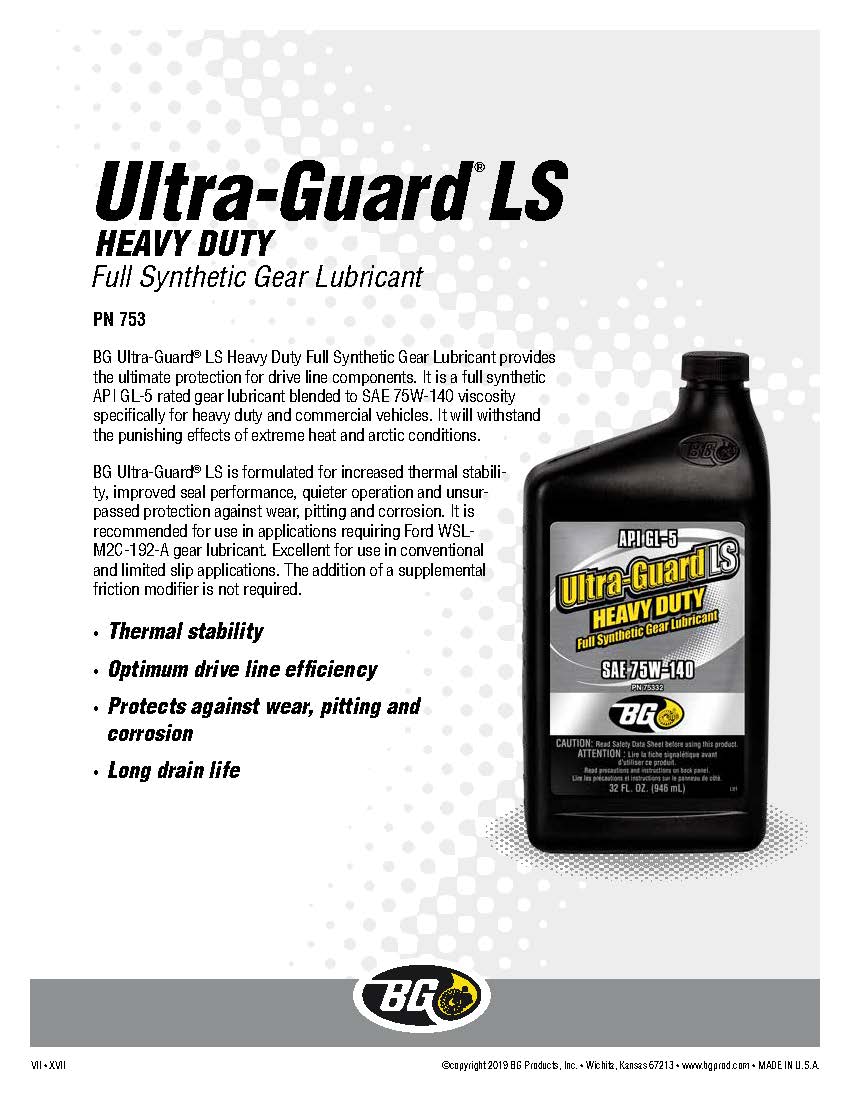 BG Ultra-Guard LS Heavy Duty Gear Lubricant PN 753