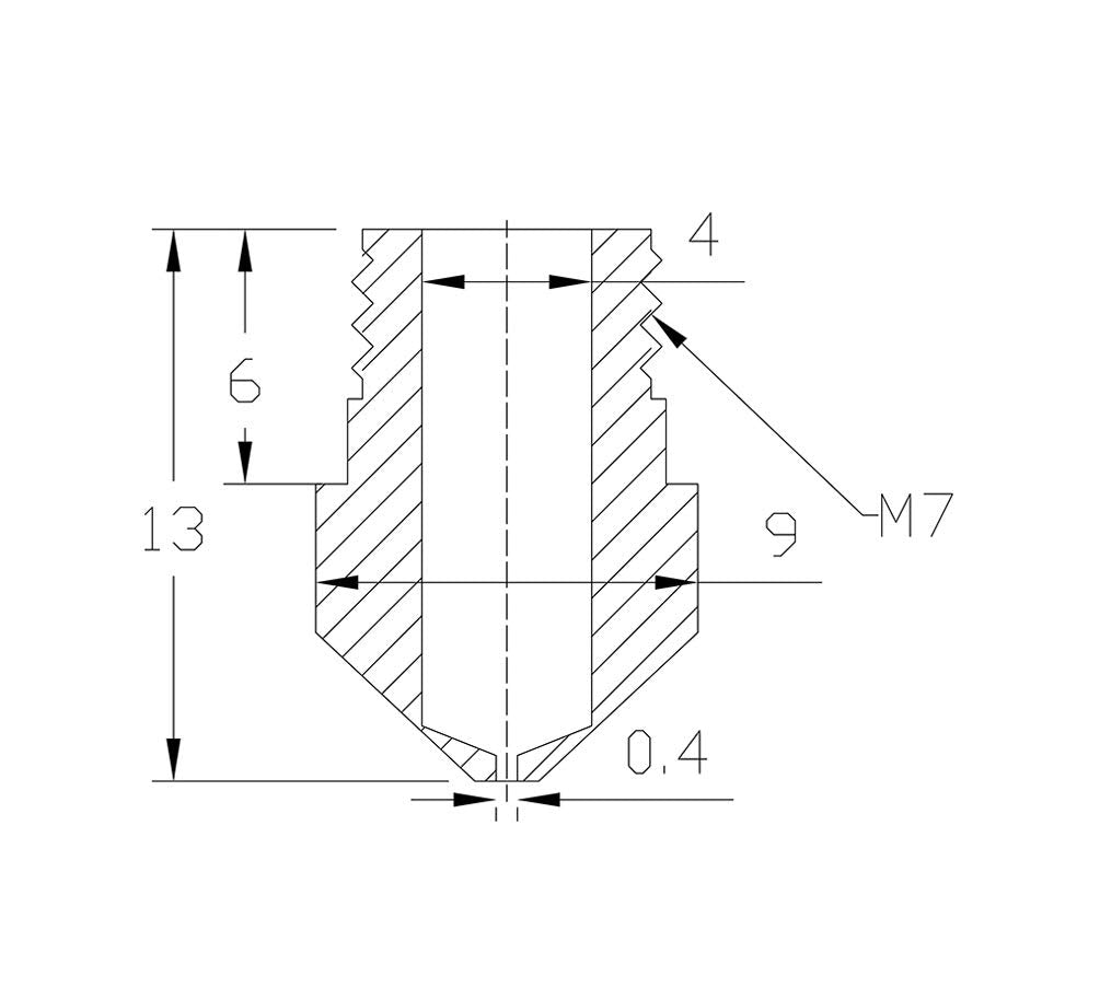 MK10 M7 Nozzle 0.4 mm and 2pcs PTFE Tube for FlashForge Creator Inventor Dreamer Specs